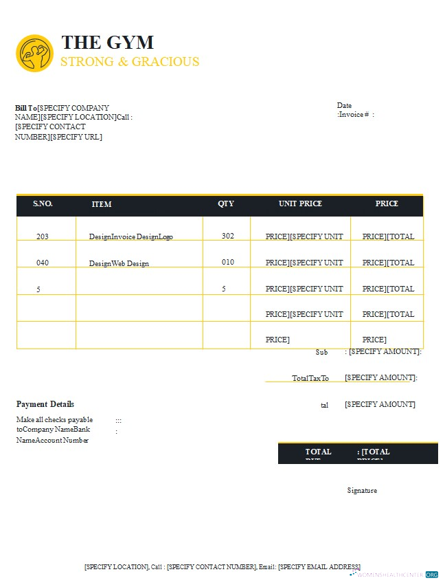 Download Free Gym Invoice Template Photoshop template